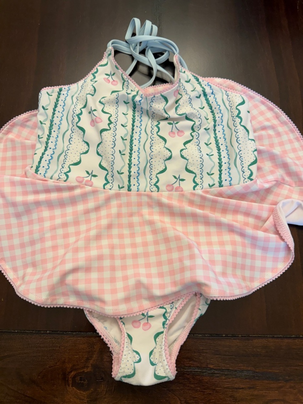 Sweet Honey Girls Gingham Cherry Print Swimsuit